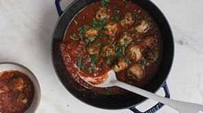 Spicy Braised Turkey Meatballs Pairs Well with Zoodles and Noodles