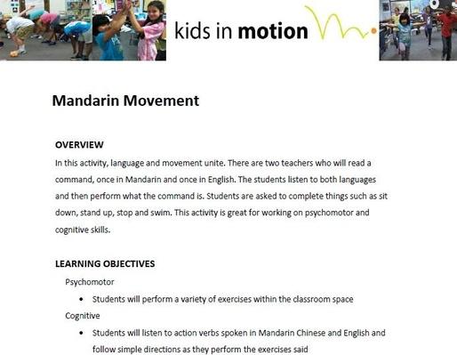 Mandarin Movement Lesson Plan