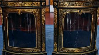 Appraisal: French Brass-Inlaid Corner Cabinets, ca. 1885 image