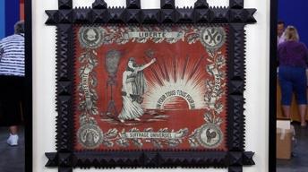 Appraisal: Tramp Art Frame with Scarf, ca. 1900 image
