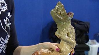 Appraisal: Sarreguemines Pottery Figure image