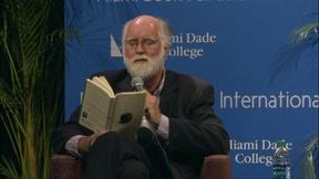 Image of Nicholson Baker in conversation with NPR’s Alan Cheuse