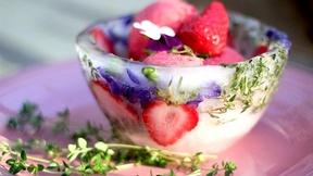 Image of Strawberry Rhubarb Sorbet in Ice Bowls