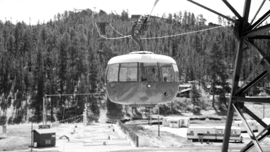 Archival photo of a aerial tramway. 