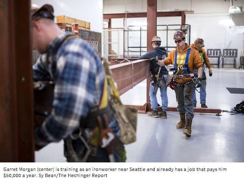Garret Morgan is training as an ironworker near Seattle and already has a job that pays him $50,000 a year