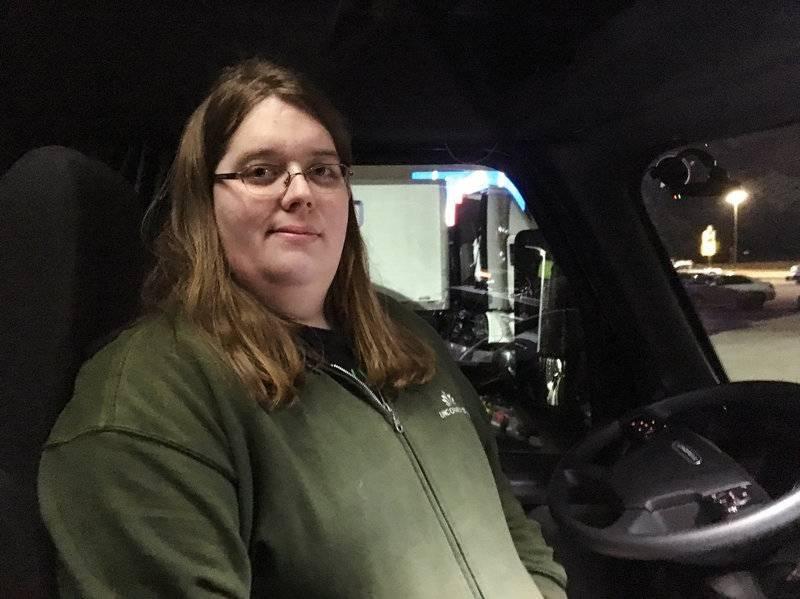 Ellie O'Daire, a transgender driver, at a truck stop in Iowa. Photo: Frank Morris/KCUR