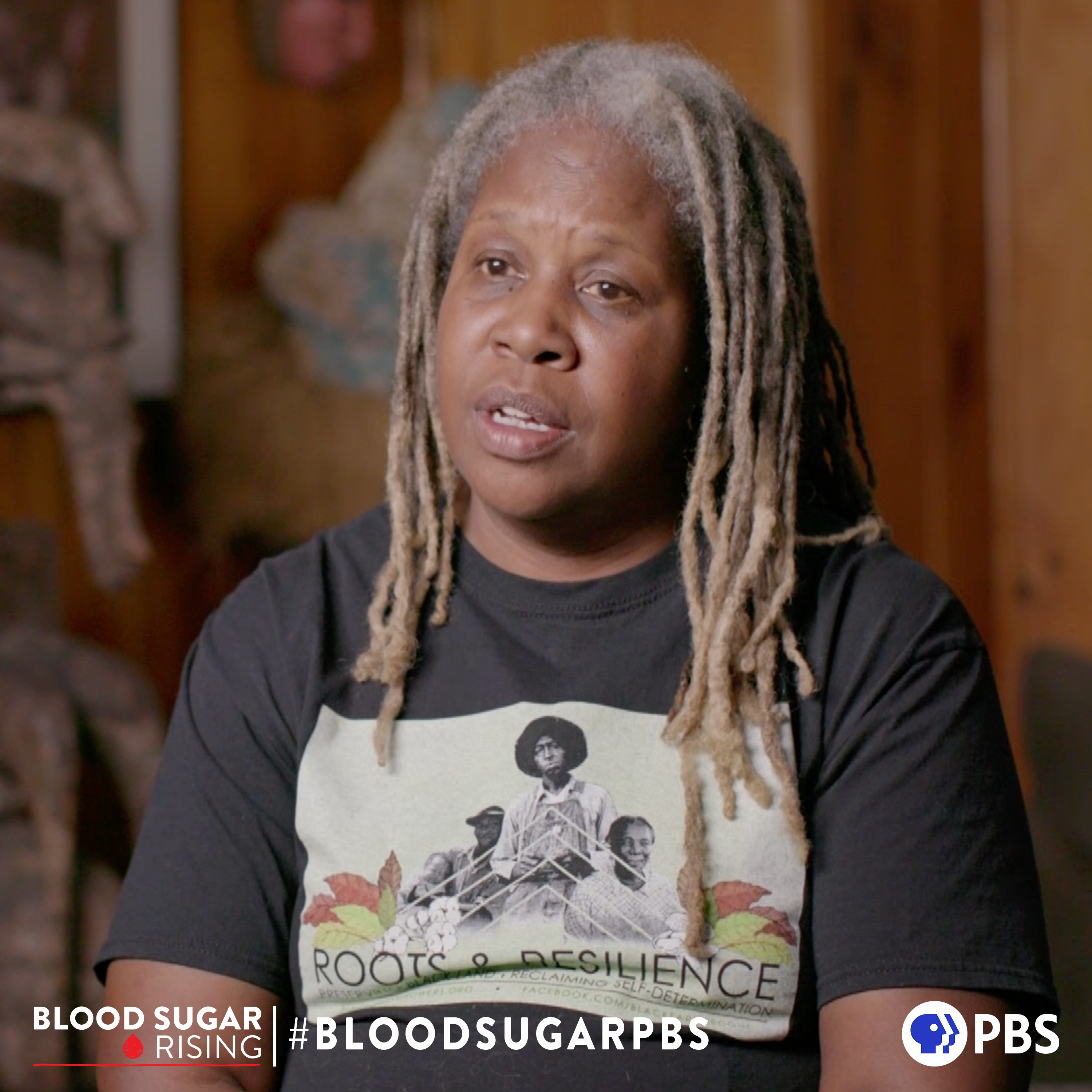 A social media photo showing Karen Washington with #BLOODSUGARPBS underneath.