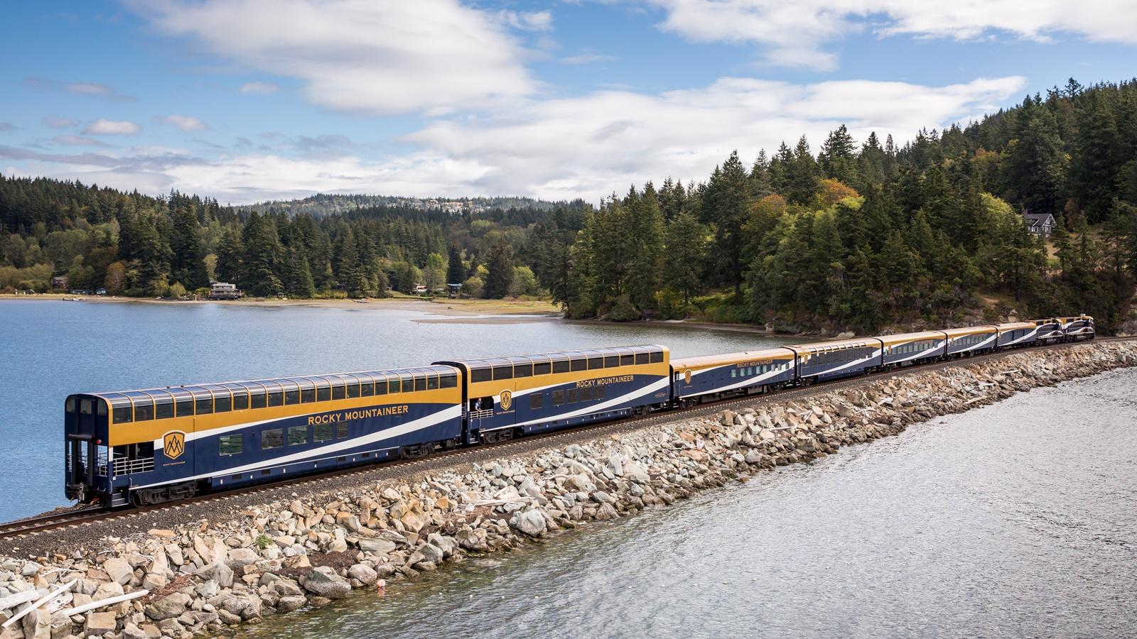 Rocky Mountaineer traveling along Chuckanut Bay