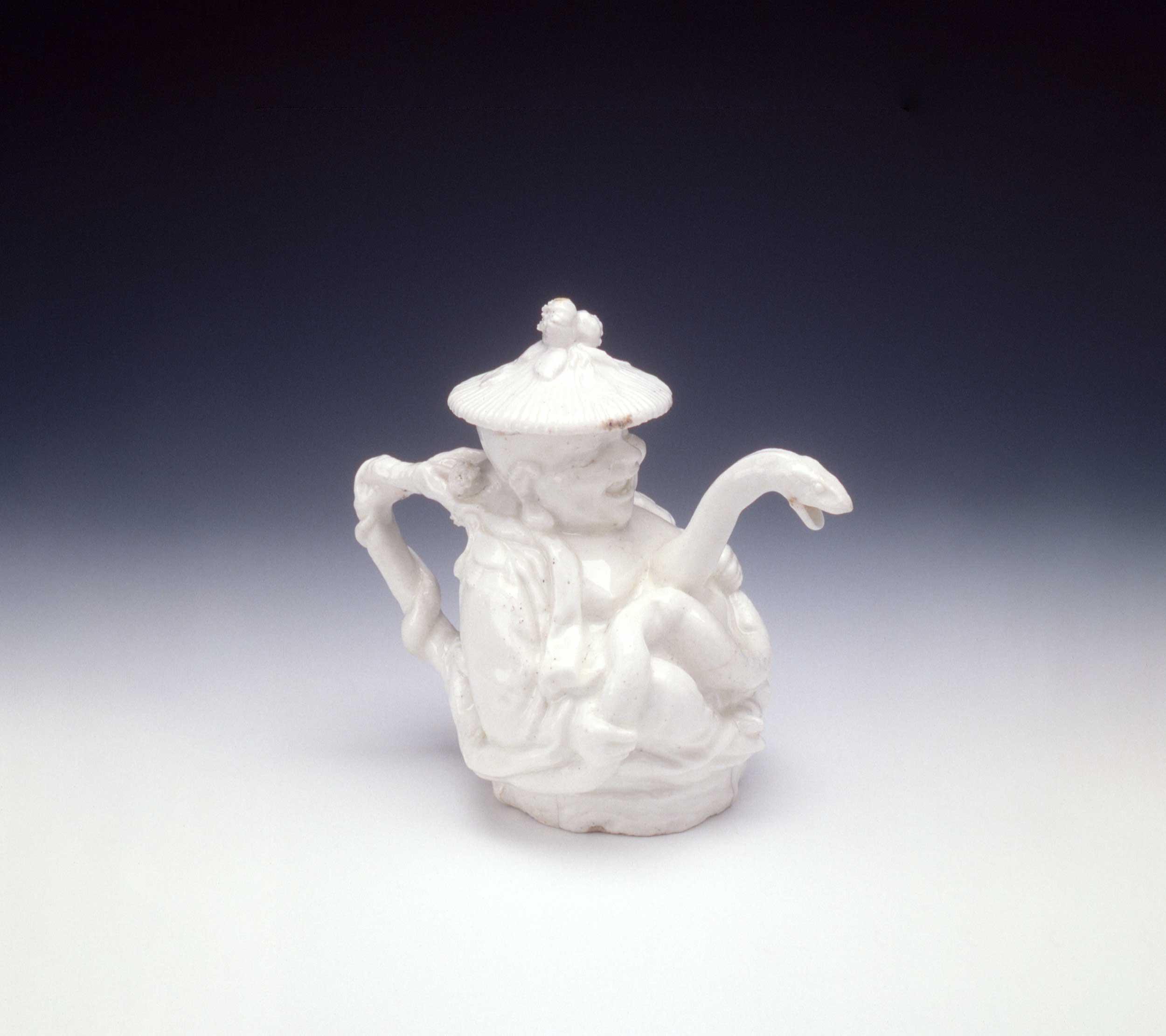 Chelsea Porcelain, Chinaman Teapot c. 1745-49, porcelain, 6.75 x 7.4 x 4.6", Kamm Collection, Tony Cunha photo