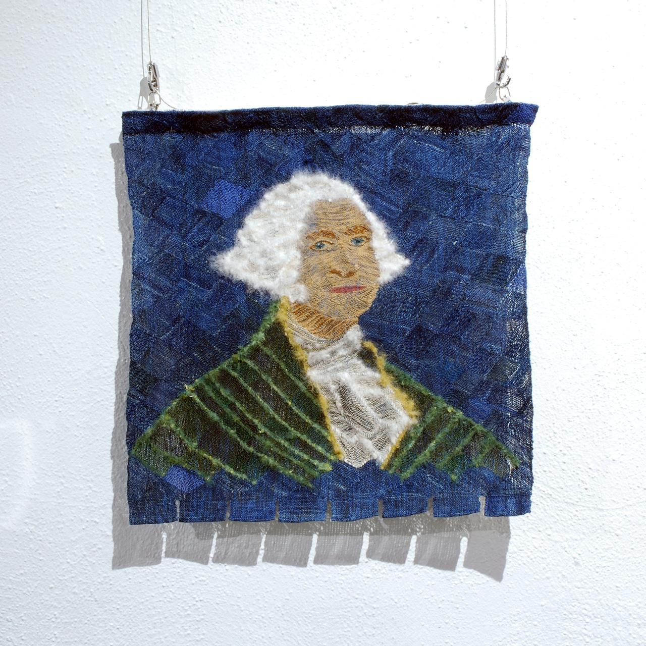 Objects, Borders and Neighbors, Jim Bassler, "George Washington", Feather yarn, indigo-dyed, 2016