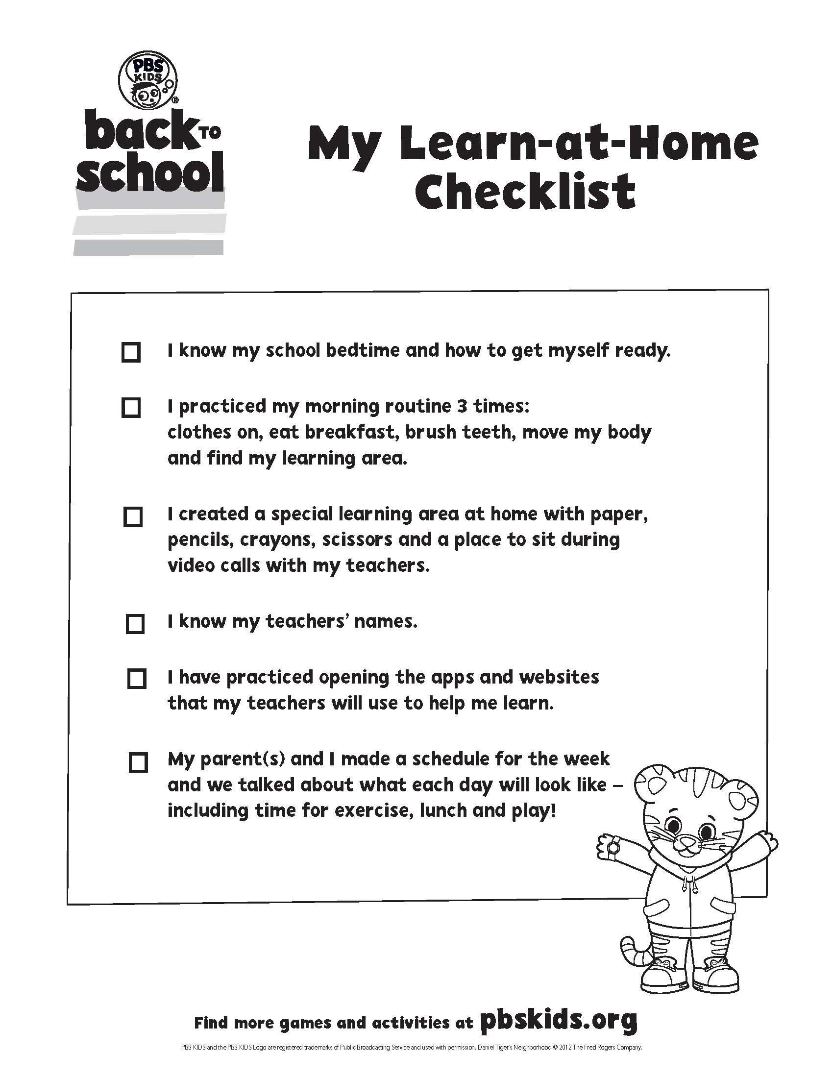 my learn at home checklist