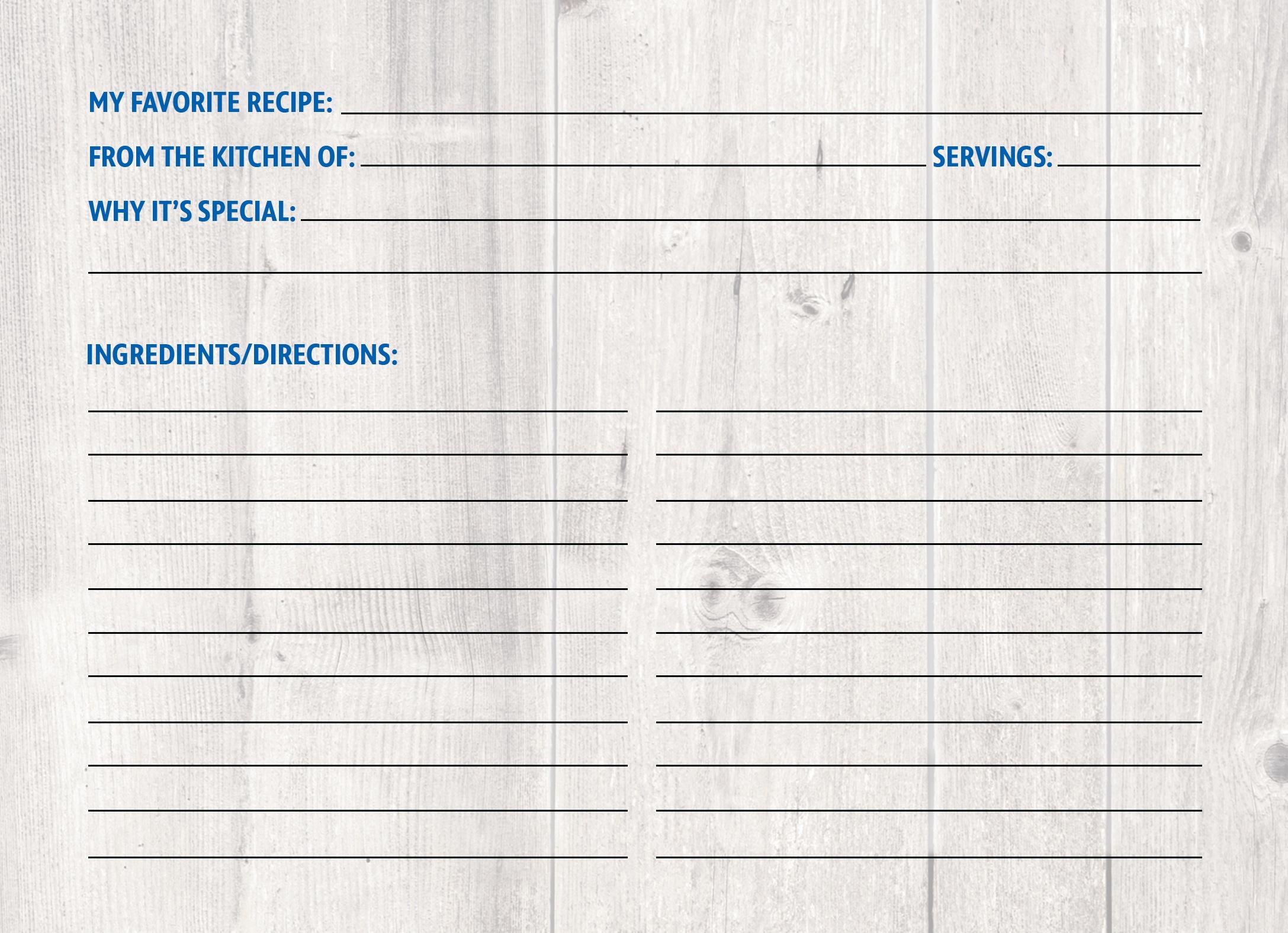 Blank recipe card to fill out
