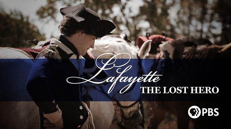 This image is a promotional graphic for the documentary Lafayette: The Lost Hero, produced by PBS. 