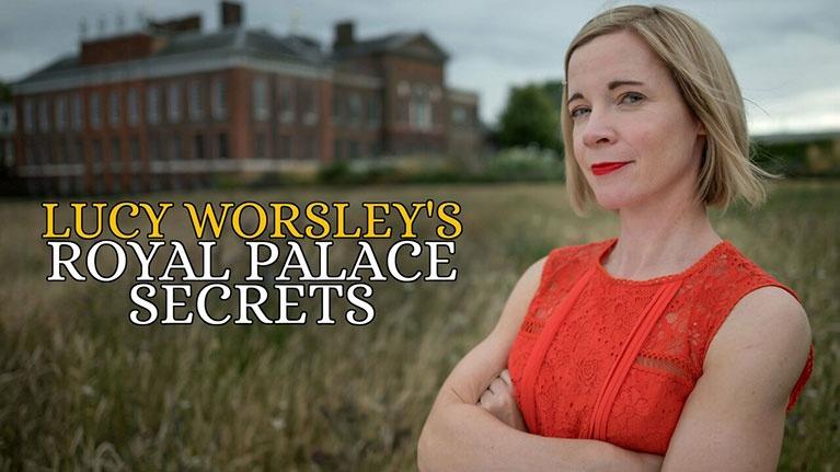 This image is a promotional banner for the television documentary Lucy Worsley's Royal Palace Secrets