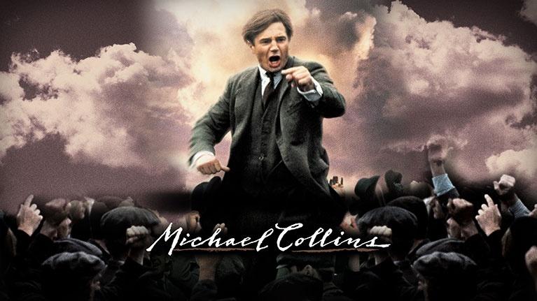 This image shows a promotional poster for the 1996 biographical historical drama film Michael Collins. 