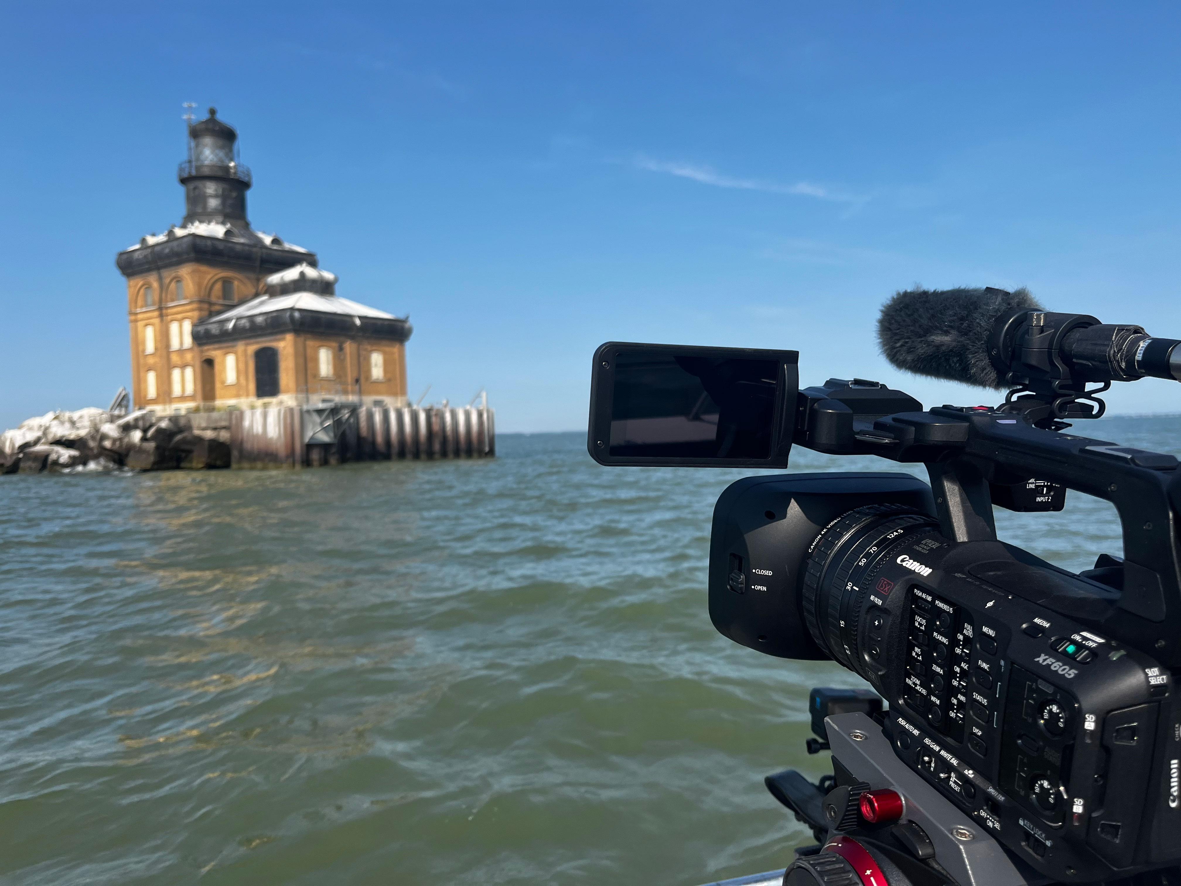Taking video of Toledo Lighthouse