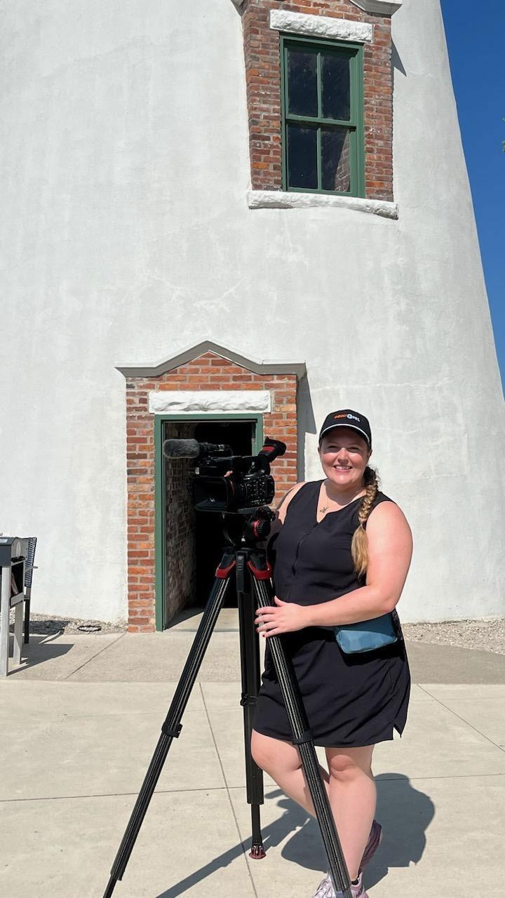 Executive Producer Kaitlyn Kuch Finkler outside Marblehead Lighthouse