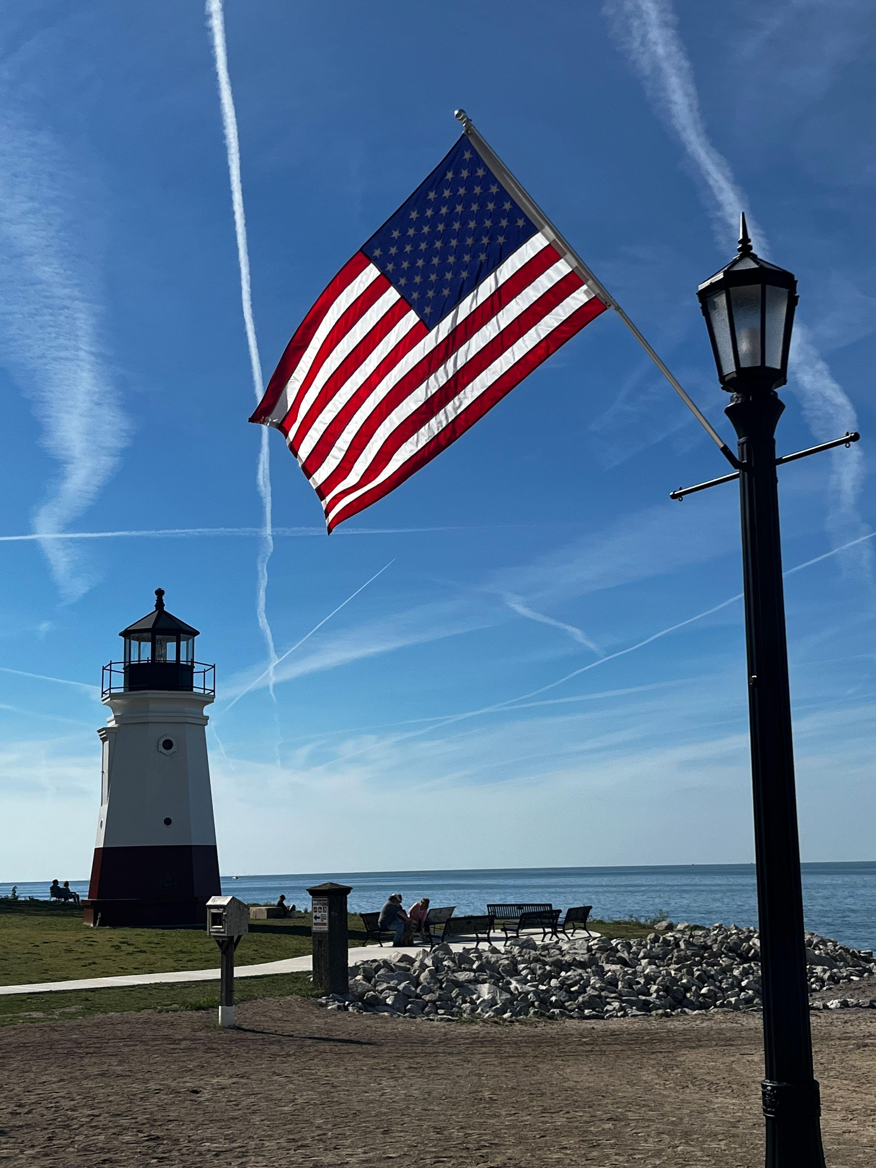 U.S. Flag flying near Vermilion Lighthouse
