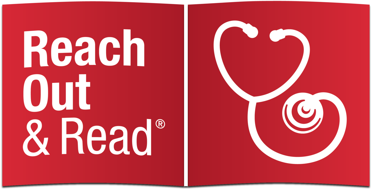 Reach out and Read red logo with a stethoscope