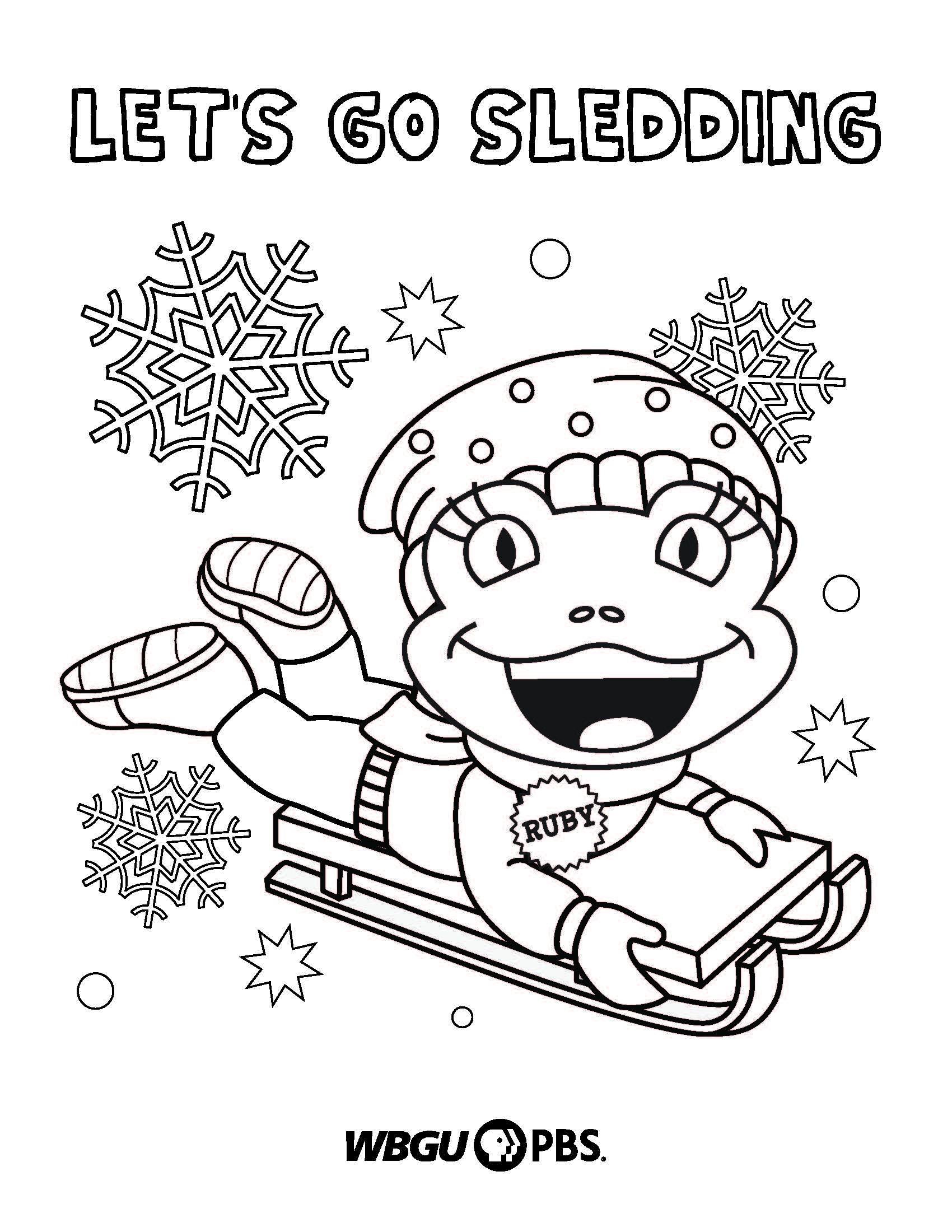 Let's Go Sledding PDF downloadable printout for coloring-sledding
