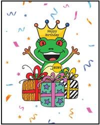 Station mascot Ruby the Red-Eyed Tree Frog with birthday presents