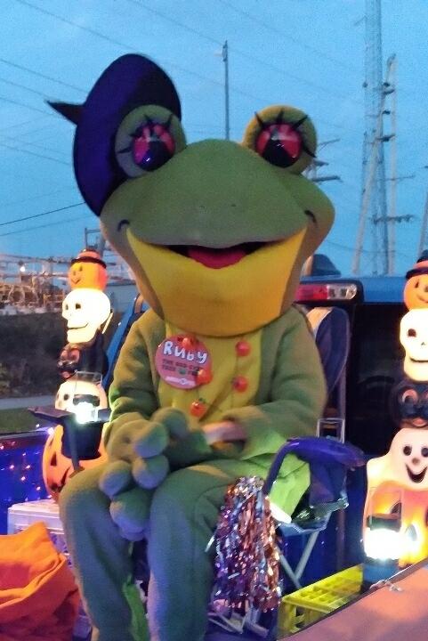 Station mascot Ruby the Red-eyed Tree Frog at the Findlay Halloween parade.