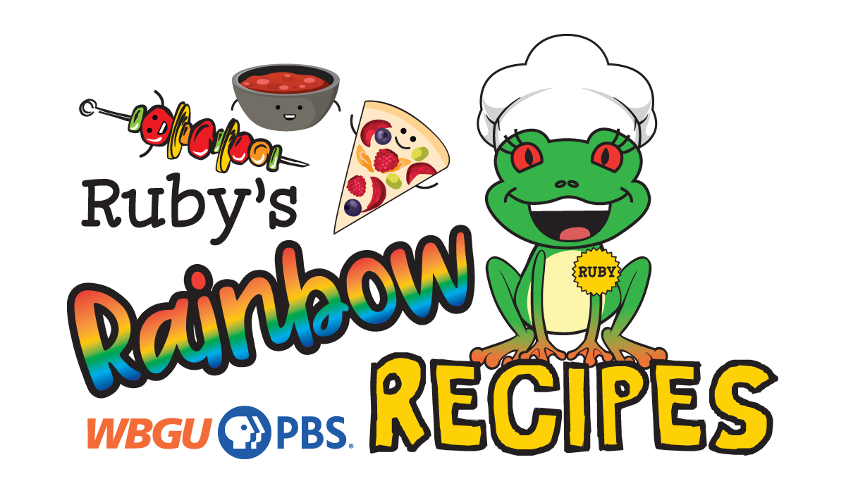 Kid chef and show host making fruit kabobs