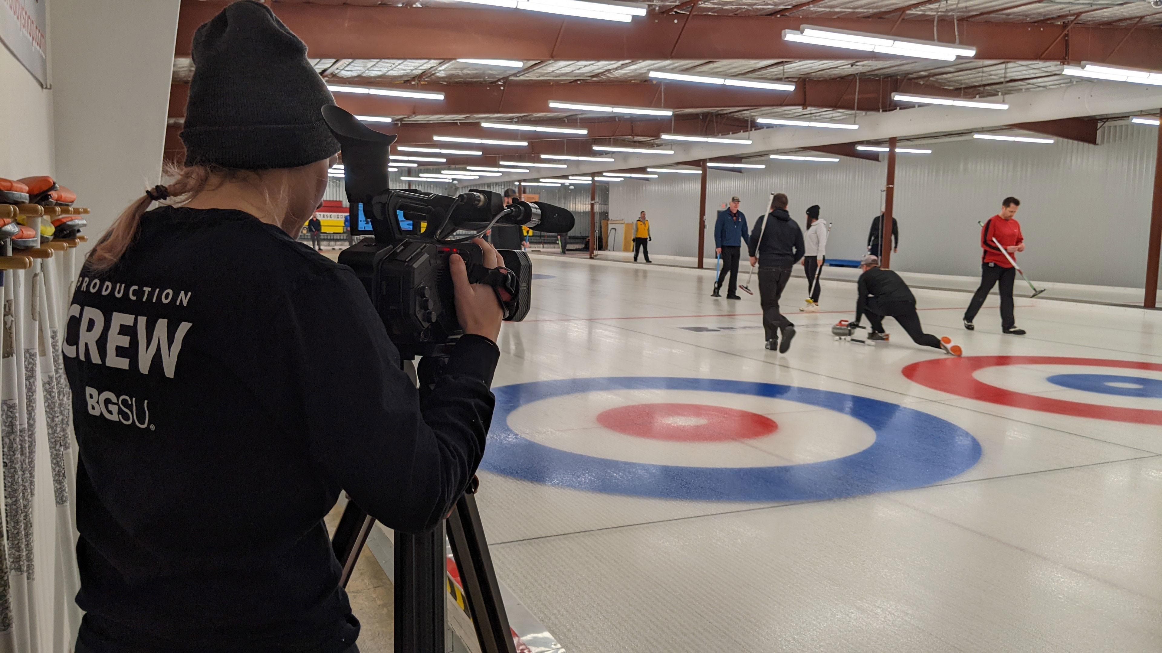 Filming practice on ice at the Bowling Green Curling Club