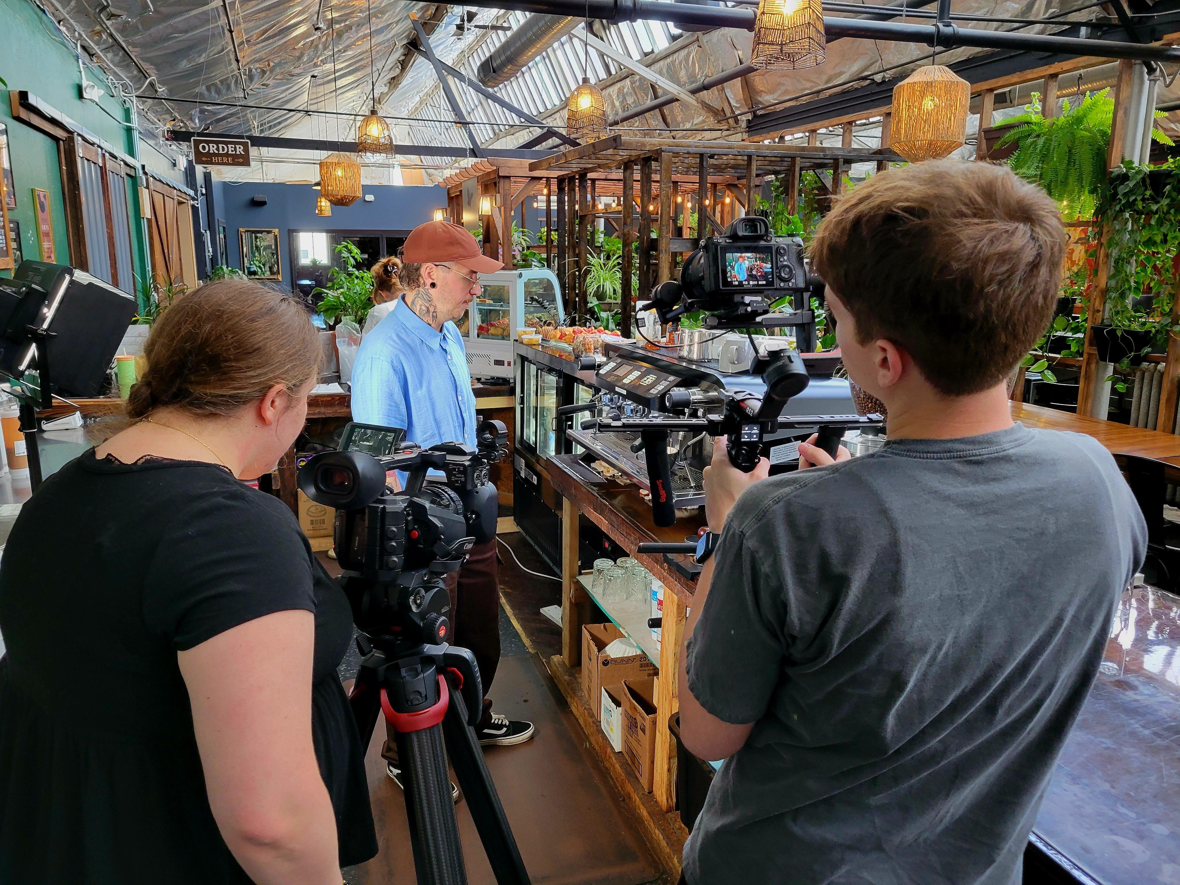 Setting up cameras in a coffee shop