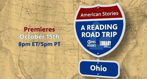 Road sign with American Stories A Reading Road Trip