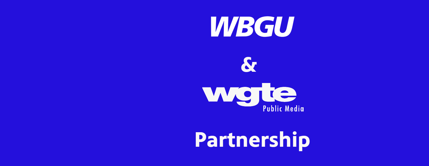 WBGU and WGTE logos on blue background