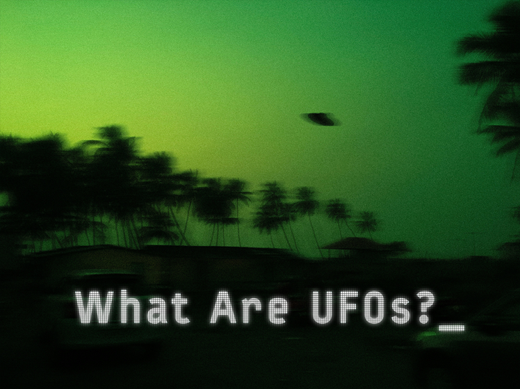 UFO flying over palm trees