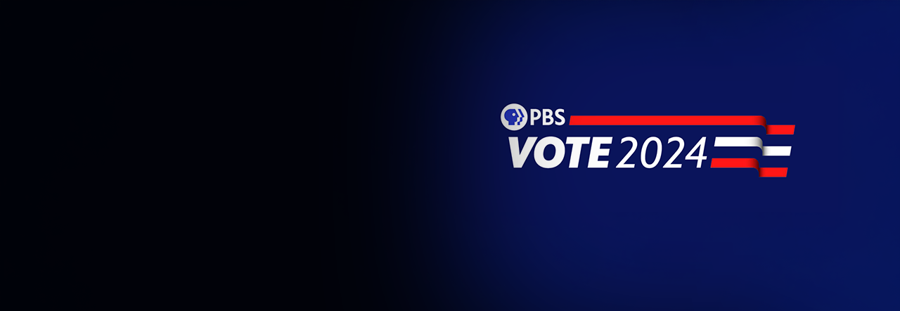 PBS Vote 2024 logo with blue and white stripes