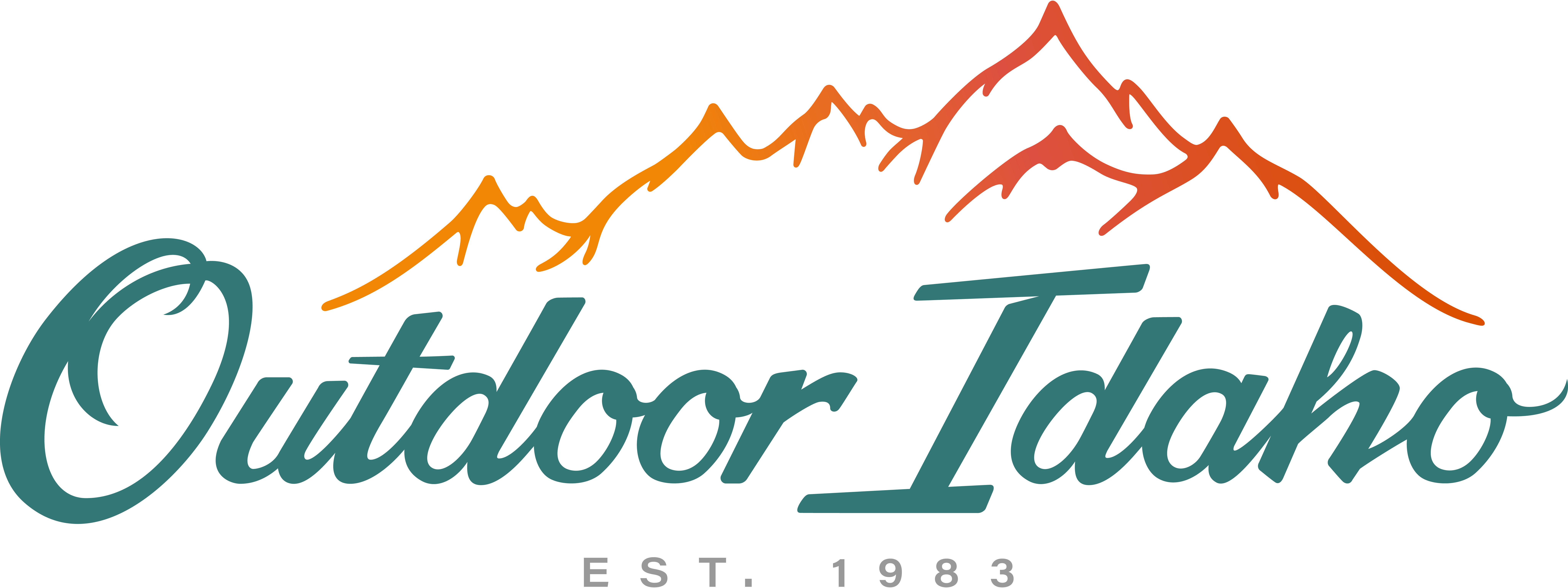 Outdoor Idaho logo with mountain range image over letters