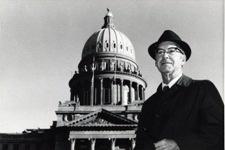 Gene Shumate, the first host, in front of the Capitol