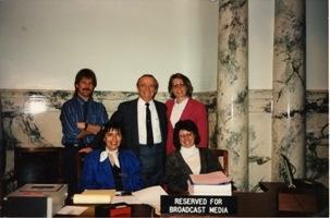 Jeannine Sweat, Marcia Franklin, Pat Metzler, Speaker Tom Boyd, and Barbara Pulling on the House floor