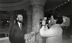 Ricardo Ochoa shooting a standup with reporter Gary Richardson in the mid 1980's