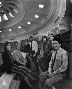 Jeannine Sweat, Barbara Pulling, Pat Metzler, Marcia Franklin, Roger Fuhrman, and Ricardo Ochoa at the Capitol overlooking the House chambers