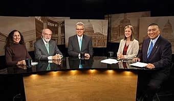 Betsy Russell, Jim Weatherby, Kevin Richert with hosts Melissa Davlin and Aaron Kunz