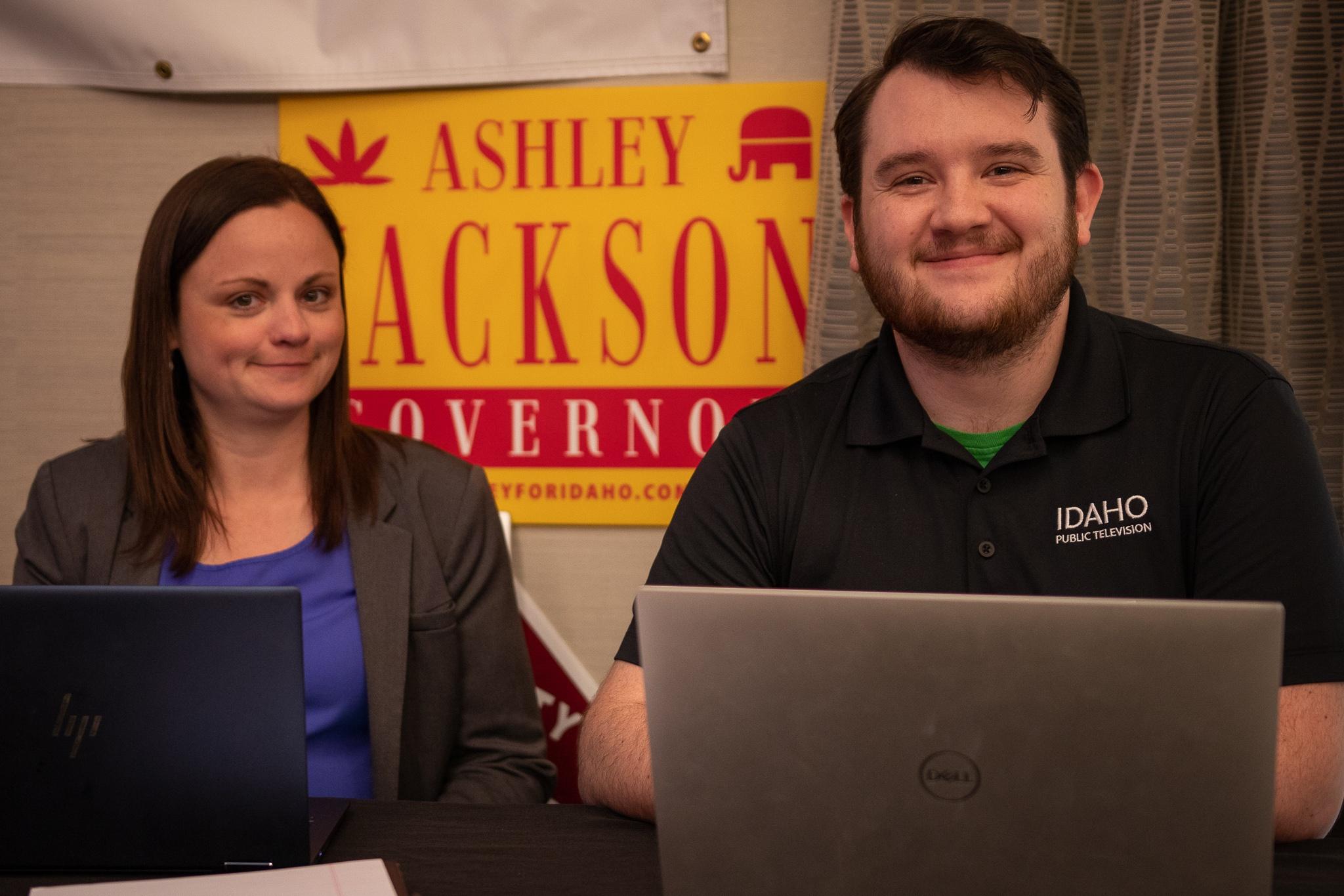 Ruth Brown and Logan Finney covering the Idaho Republican Party's 2022 primary election night.