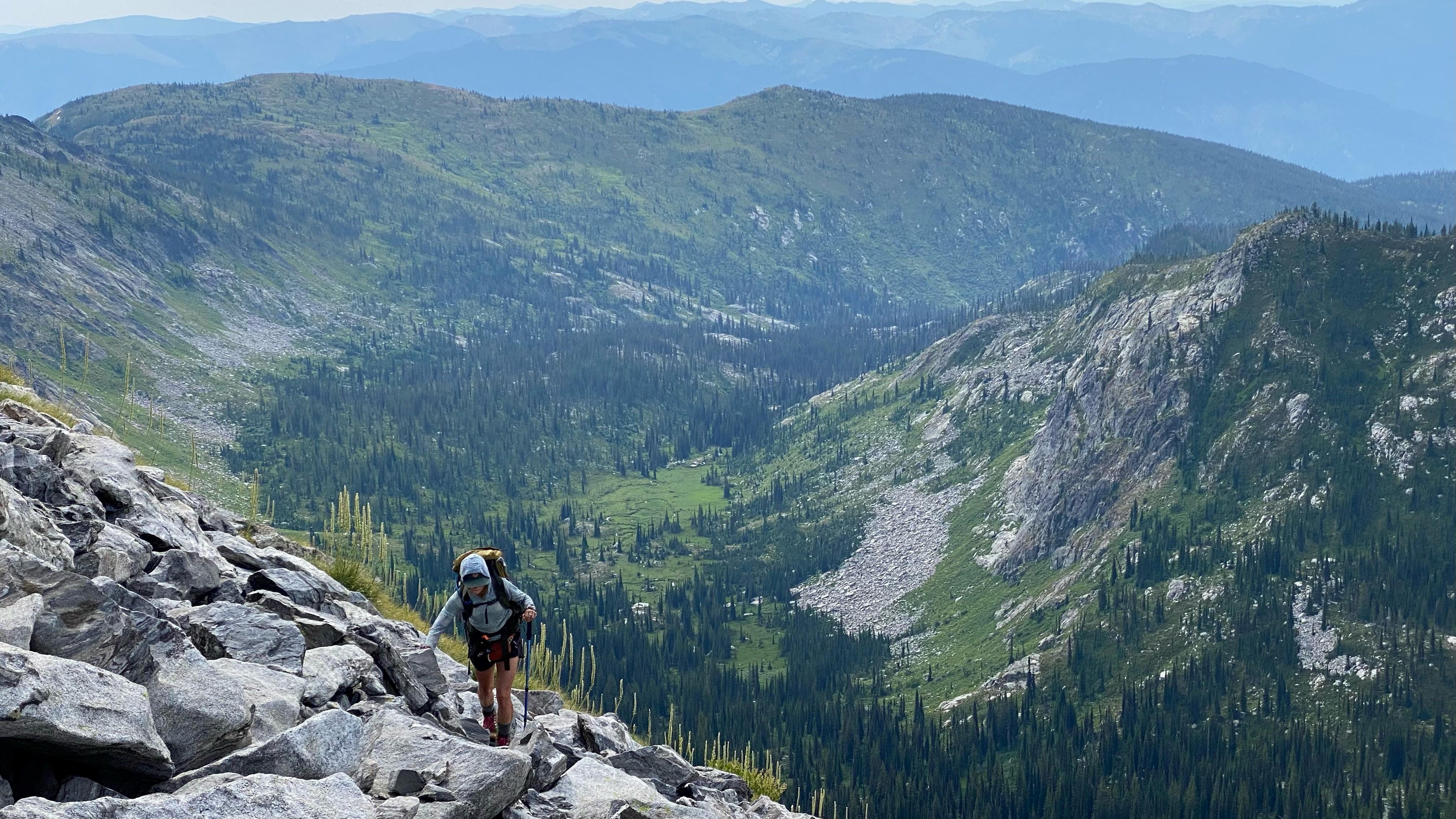 Woman hiking on a mountain