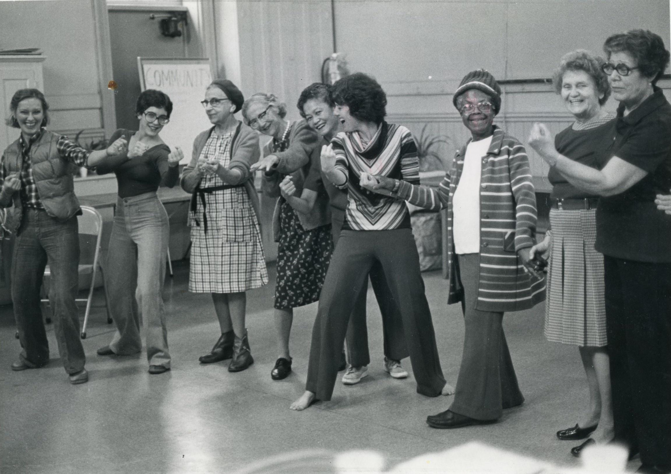 Open Arms dancer Gail Hawkins teaching dance in the 1970s. Photo courtesy of Gail Hawkins. 