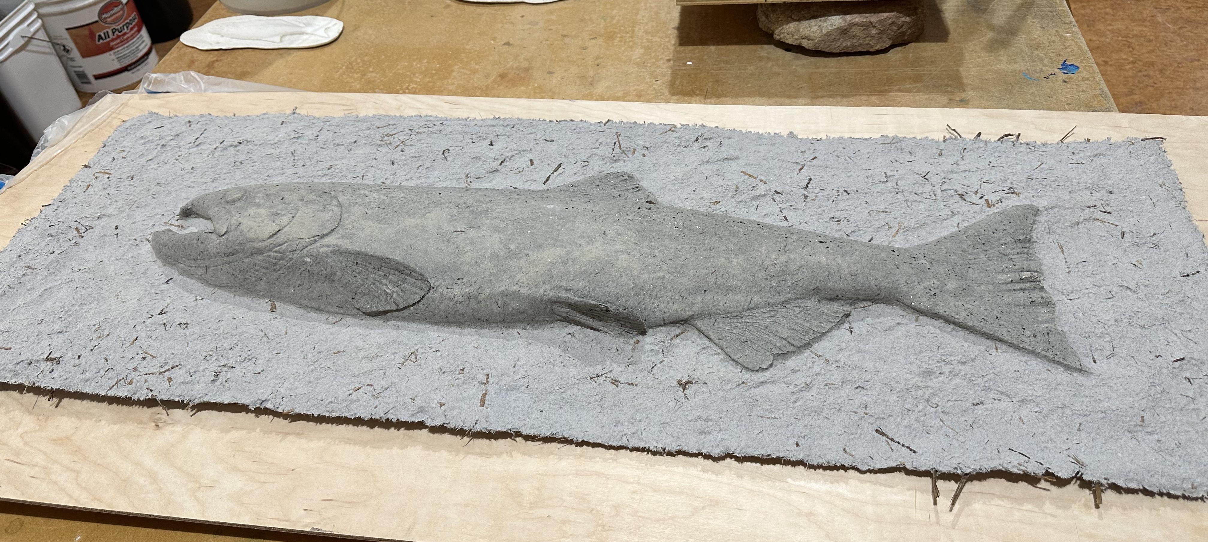 Paper-cast salmon made by artist Lonnie Hutson