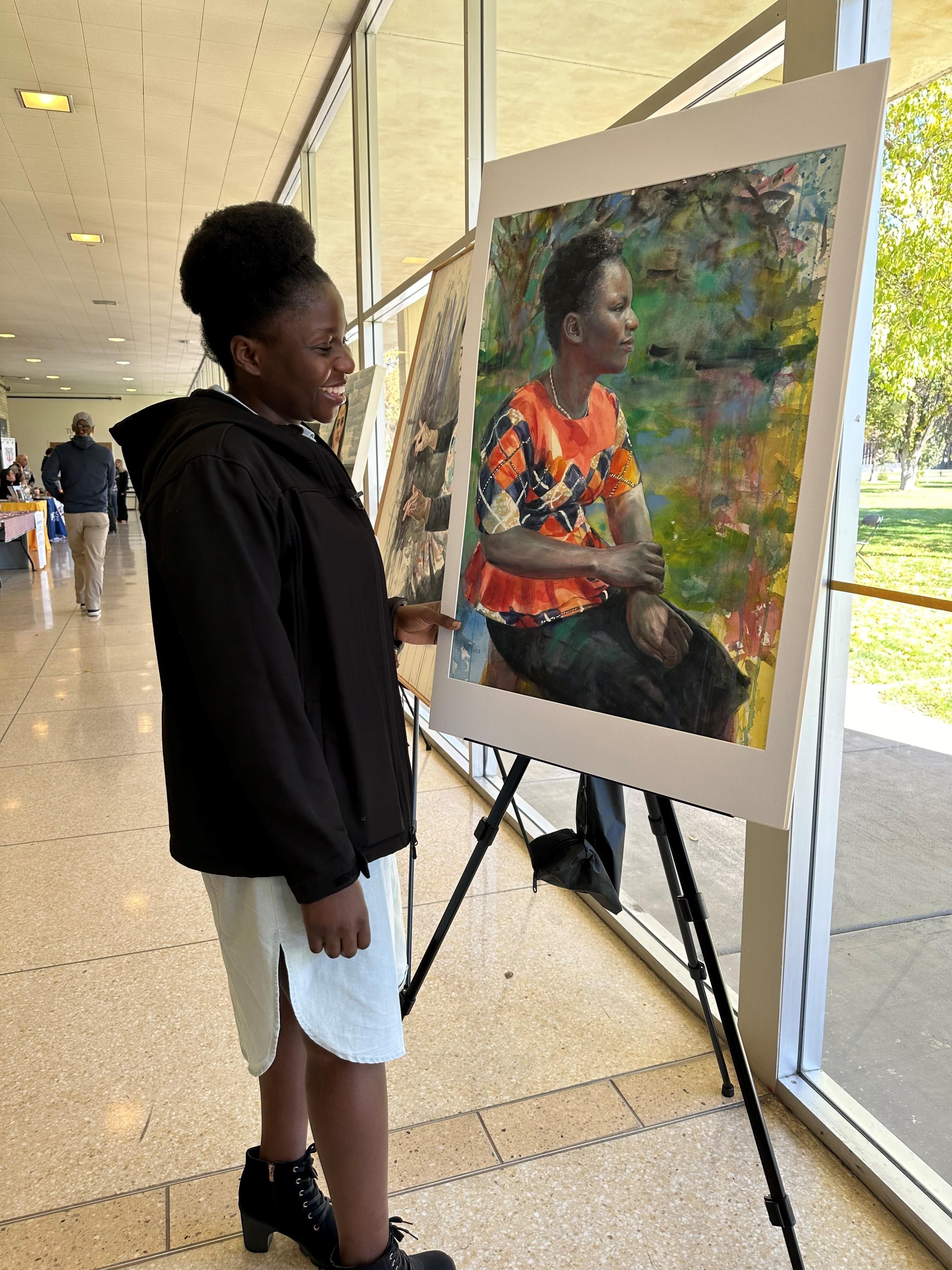 Judith looking at painting