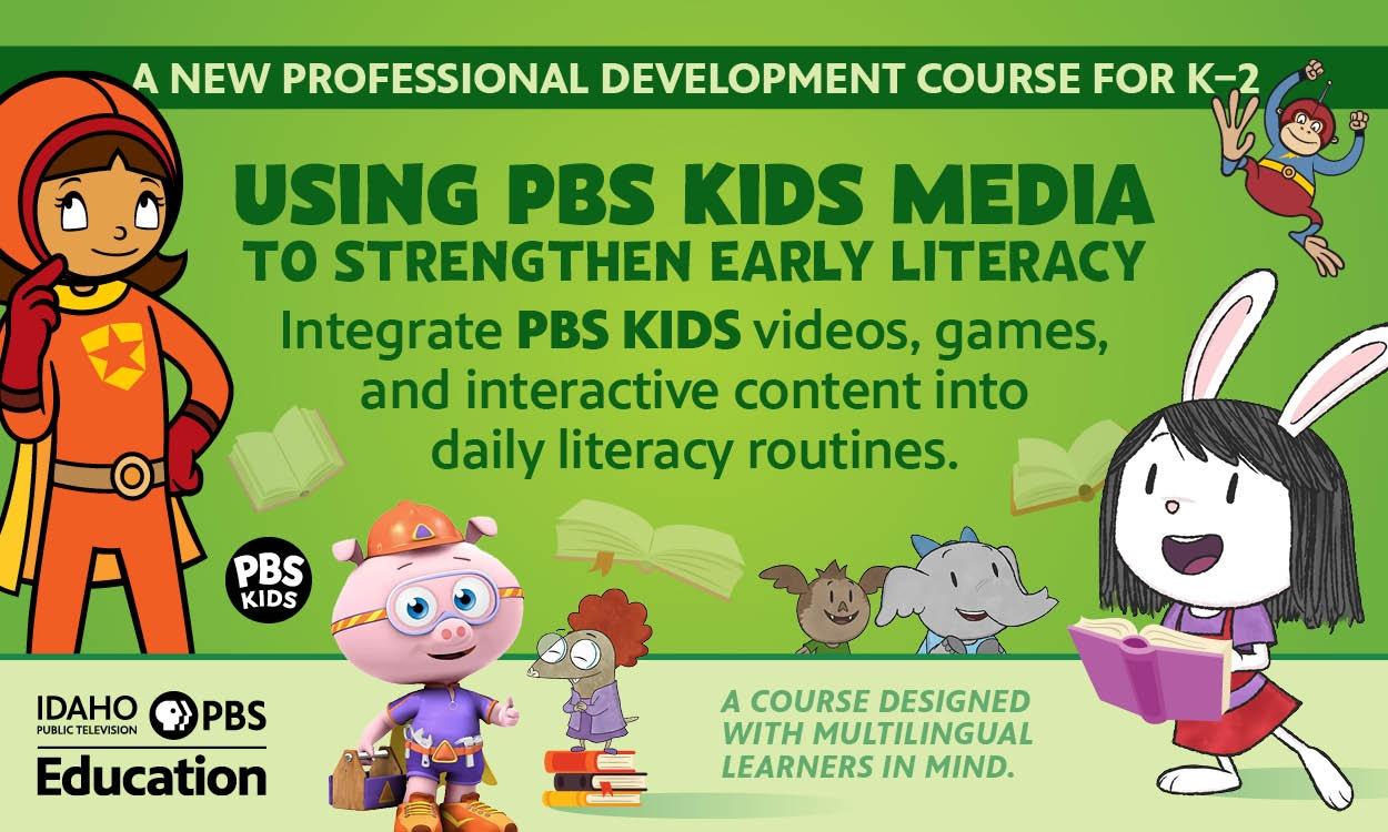 PBS Kids characters on a green graphic promoting a promotional development opportunity for educators