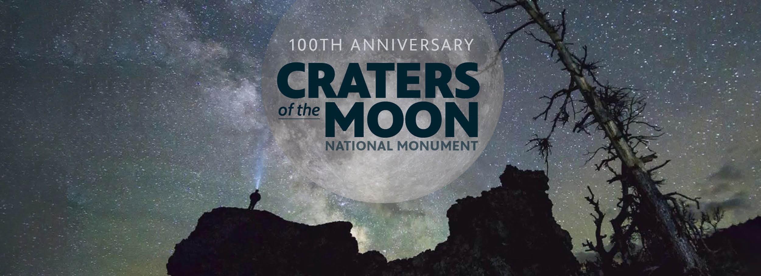 Image of night sky and moon signifying Craters of the Moon National Monument