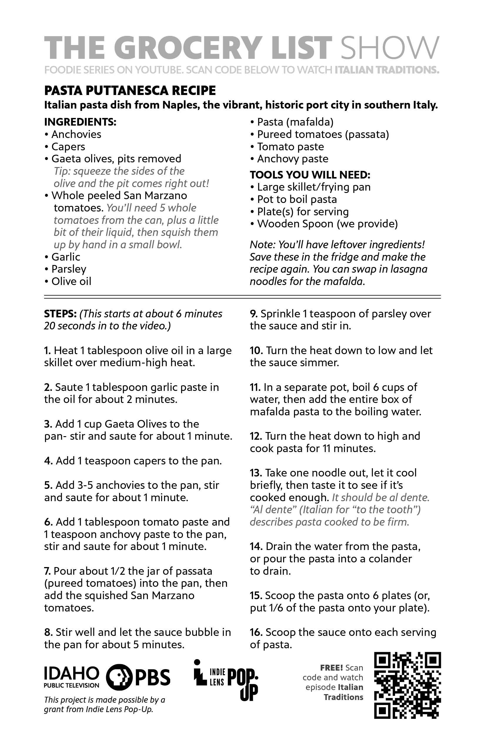 Recipe for pasta puttanesca