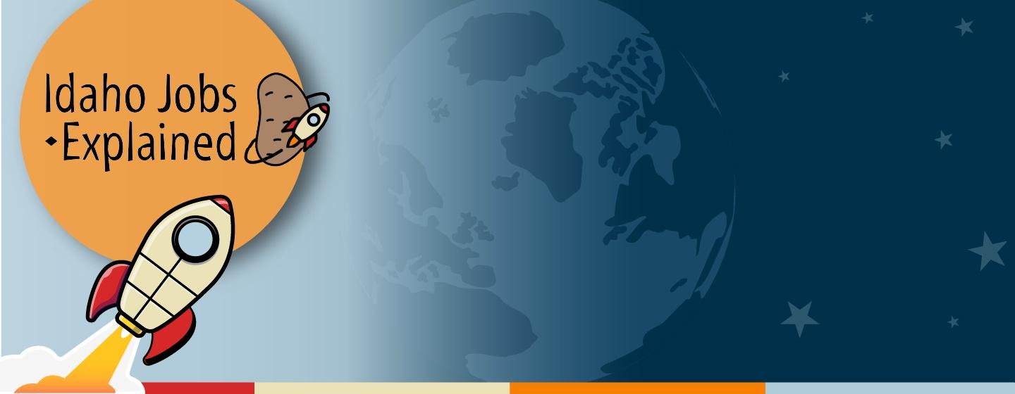 Rocketship orbiting a potato with the logo Idaho Jobs Explained