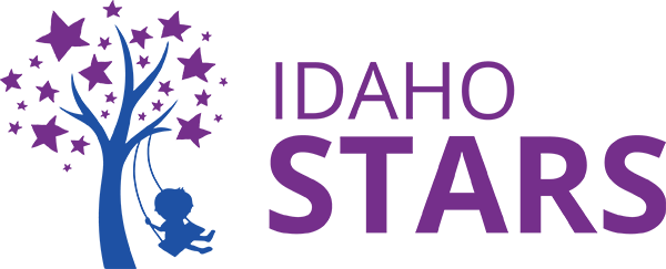 Logo for Idaho STARS - a blue tree with purple stars, with a child on a swing hung from a branch
