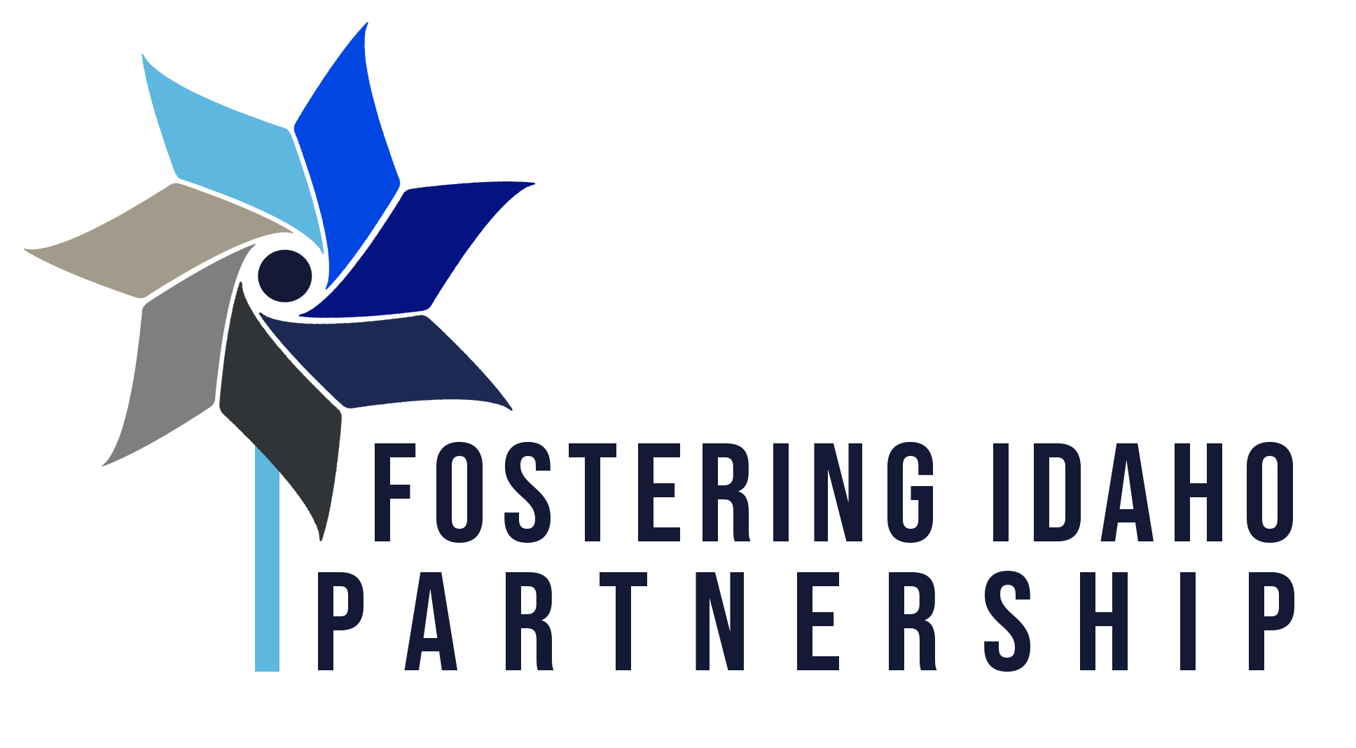 A blue pinwheel next to the text "Fostering Idaho Partnership" logo